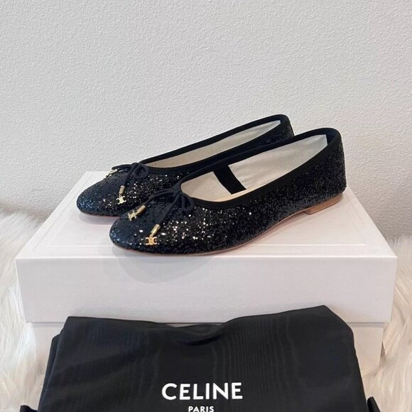 CELINE Triomphe Logo Les Ballerines Ballerina Laces Babies Alma Flats 38.5/ 39.5 - Picture 2 of 9